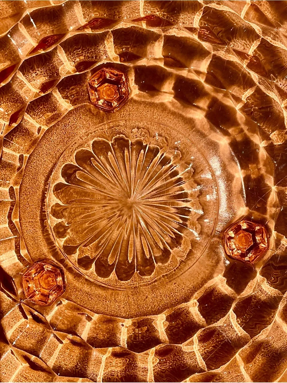 Vintage ❉ Art Deco Cube Cubist Serving Dish Platter in Pink Depression Glass